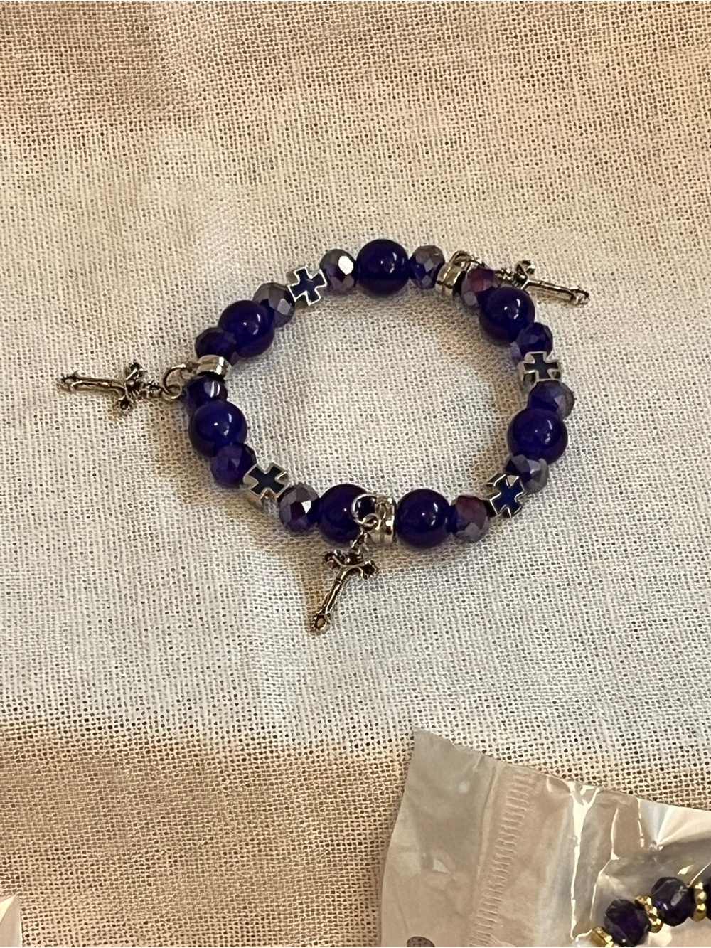 Blue Beaded Cross Charm Bracelet - Women Jewelry